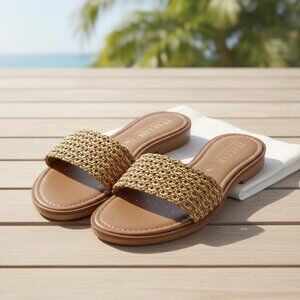 Italian Shoemakers Woven Strap Slide Sandals Brown Made In Italy Women 8